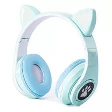 Auricular Inalámbrico Orejas De Gato Bluetooth Manos Libres Color Celeste