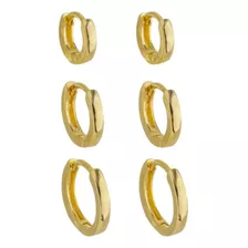 Trio De Argolas Lisas Brincos Femininos Banhados Ouro 18k