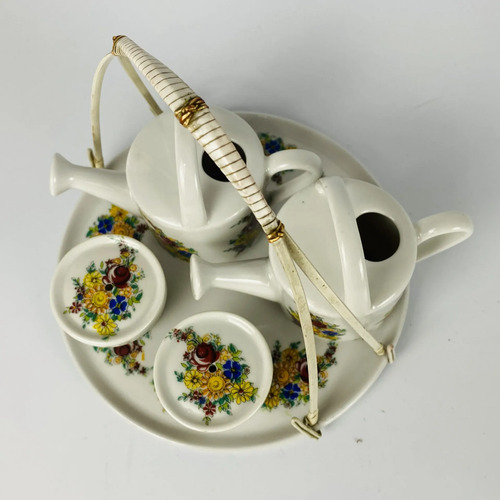 Galheteiro Porcelana Floral Com Bandeja E Alça Vintage 2