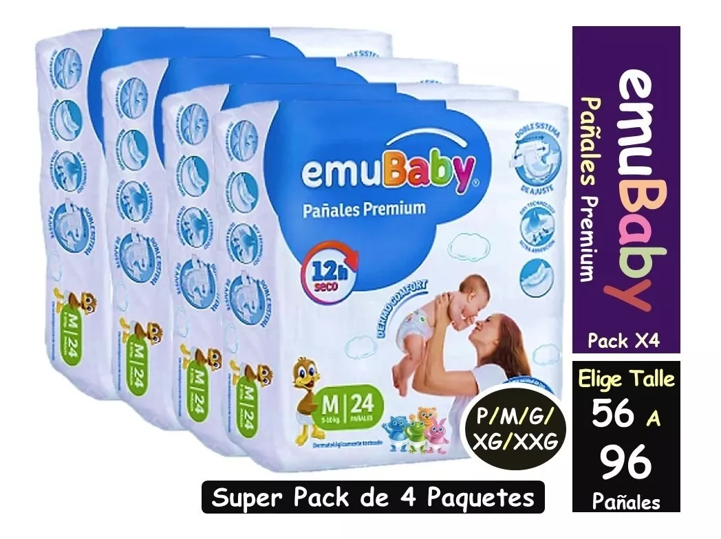 Pañal Emubaby Premium Elige Talla Pack X 4 Paquetes