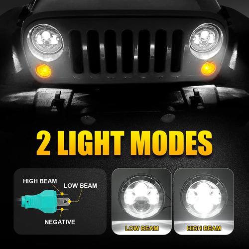 Par 7'' Faros H4 Led Ojo De ngel Para Wrangler Jeep Vocho Foto 10