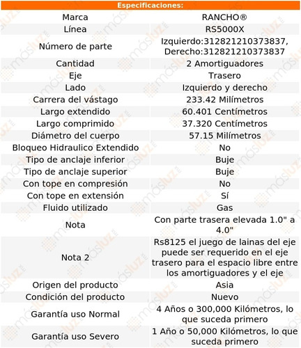 Kit 2 Amortiguadores Tra Gas Rs5000x Bronco Ford 94/96 Foto 3