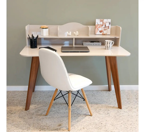 Mesa Escrivaninha Sofia Off White/cedro - Artely Móveis Bege Clássico