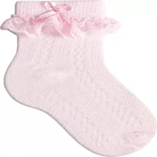 Meia Infantil Menina Rendinha Batizado Rosa