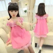 Vestido Verao Infantil Menina Chiffon Tam 8 Anos Rosa Pink 