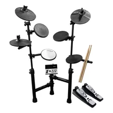 Bateria Eletrônica Com 7 Pads 2 Pedais Par De Baquetas Cor Preto