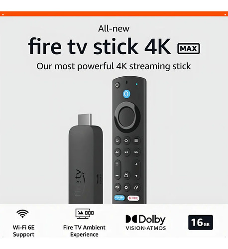 Amazon Fire Tv Stick 4k Max Ultra Hd 4k Con Dolby Atmos, Wifi 6 Y Control De Voz Alexa Negro