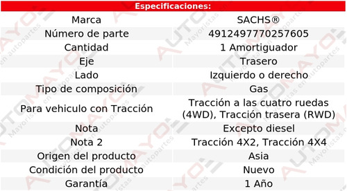 1 - Amortiguador Gas Tras Izq/der Sachs Ram 2500 Dodge 99-03 Foto 2