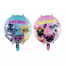 Pack 10 Globos Metálicos Perros Y Gatos Happy Birthday 45cm