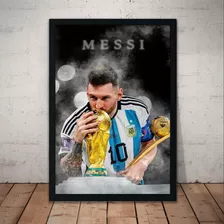 Cuadro Lionel Messi 51x36 Marco Madera Vidrio Poster Lm21