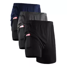 Kit 3 Shorts Masculino 2 Em 1 Fitness Bermuda Para Treino