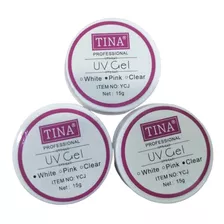 Combo 3 U.gel Uv Tina Blanco Rosa Transp Uñas Esculpidas