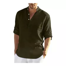 Camisa De Manga Larga De Lino Y Algodón Para Hombre