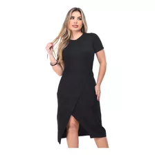 Vestido Envelope Midi Preto Elegante Fashion Chique