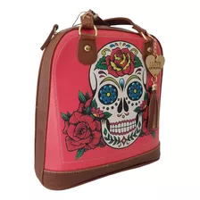 Bolsa Bolso Mochila Dama Artesanal Piel Con Catrina