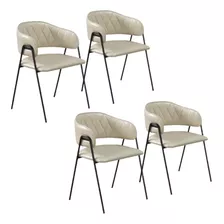 Conjunto 4 Cadeiras Veneza No Couro Perola E Metal Preto