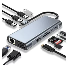 Convertidor Tipo C A Hdmi, Vga, Ft, Red, 3.5mm, Hub 11 En 1