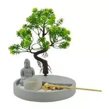 Jardim Zen Cinza De Feng Shui Buda E Árvore 22cm 