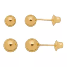 Kit 2 Par Brinco Infantil Bola 3mm E 4mm Ouro 18k Atacado