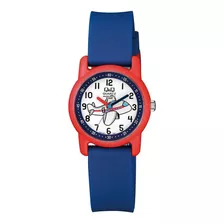 Reloj Q&q Análogo Para Niños Vr41j010y Color De La Correa Azul Color Del Bisel Rojo Color Del Fondo Blanco