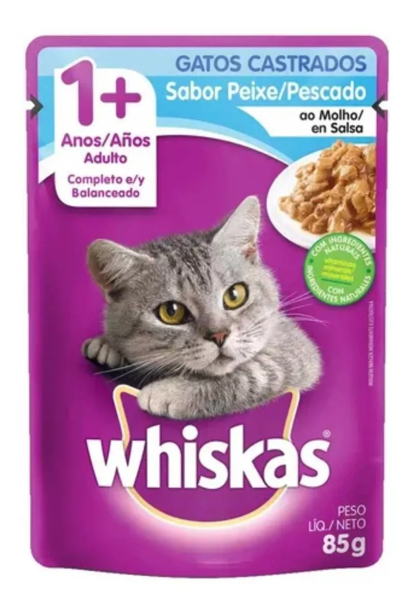 Alimento Whiskas Castrados 1+ Para Gato Adulto Sabor Peixe Em Sachê De 85g