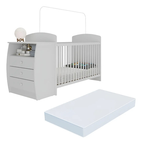 Berço Cômoda Com Colchão Incluso Colinho De Mãe Multimóveis Mp4304 Branco