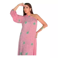 Vestido Longo Seda Indiano Rosa Palido Manga Lateral Boho