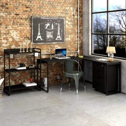 Escritório Completo Com Mesa Para Computador, Estante Wt Preta