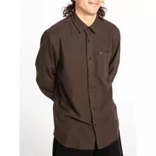 Camisa Caden Solid Ls Hombre Café Volcom