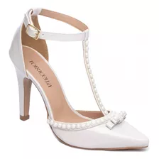 Sapato Scarpin Branco Com Pérolas Para Noiva | E Dourado 
