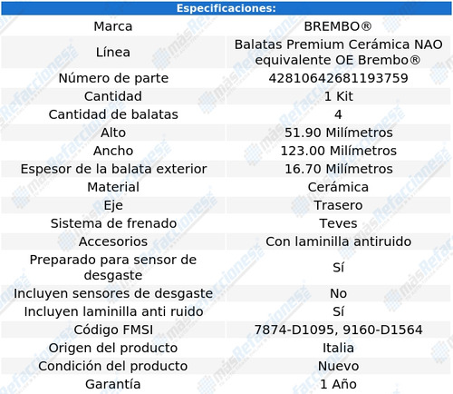 Balatas Traseras Ford Focus 2014 2.0l Brembo Foto 3