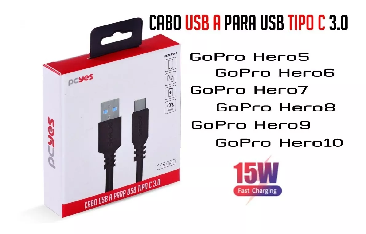 Cabo Usb Tipo C Gopro Hero 5 Hero Hero 7 Dados Carregamento