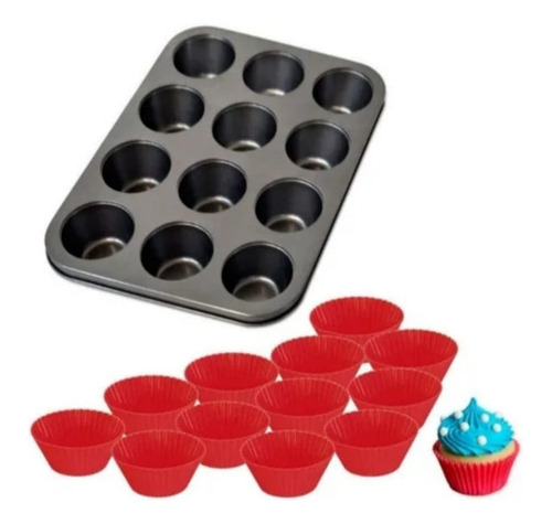 Jogo De Forma Redonda Com 12 Peças Totalmente De Silicone Para Bolos  Bolinhos Cupcake Pudim Queijadinha Desenforma Fácil