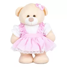 Urso Camponesa Pelúcia 20cm Para Decoração - 1 Peça