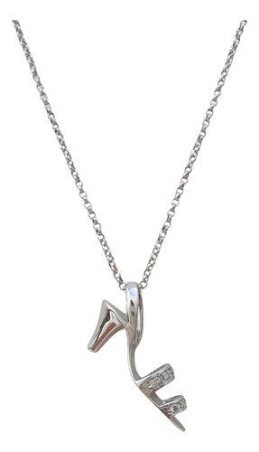 Colar Elo Português C Pingente Sandália Diamantes Ouro 18k Branco