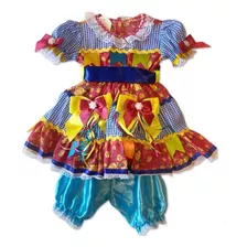 Vestido Festa Junina Azul Xadrez Infantil Menina