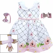 Vestido Infantil Sofisticado Festa Luxo Floral 1ao 4 E Luvas