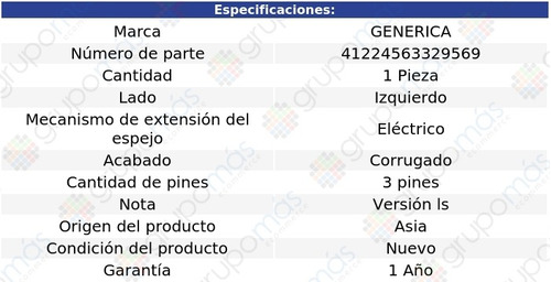 Espejo Izquierdo Elctrico Corrug 3 Pines Cougar 90 Al 95 Foto 2