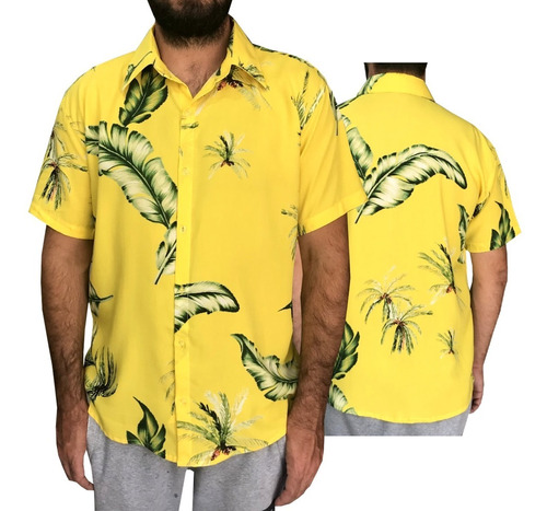 Camisa Floral Havaiana, Estampada De Viscose Manga Curta