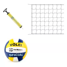 Kit Bola Para Vôlei + Bomba Ar Manual + Rede 9,5m 