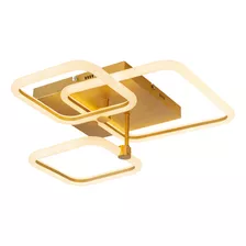 Lustre Plafon Moderno Aço Dourado Led 49w Minimalista Space Square Triple Llumm Bronzearte