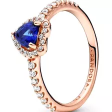 Anillo Pandora Corazón Elevado Azul Brillante +kit De Regalo