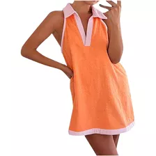 F5 Vestido Mujer Verano Playa Sin Mangas Turn-down Coll 8310