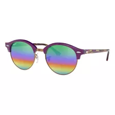 Anteojos De Sol Ray-ban Clubmaster Clubround Mineral Flash Lenses Standard Con Marco De Acetato Color Gloss Violet, Lente Green Rainbow Flash, Varilla Gloss Violet De Acetato - Rb4246