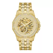 Relógio Bulova Masculino Octava Automático Esqueleto 98a292 Cor Da Correia Dourado Cor Do Bisel Dourado Cor Do Fundo Dourado