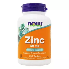 Now Foods Zinc Imunidad 50mg 250 Tabs Vegano Sfn Sabor Sin Sabor