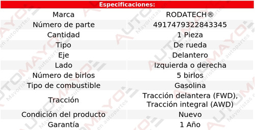 1 - Maza De Rueda Del Rodatech Santa Fe L4 2.4l 15-18 Foto 5