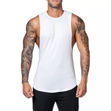 Polera Deportiva Musculosa Hombre Gimnasio Algodón Blanco