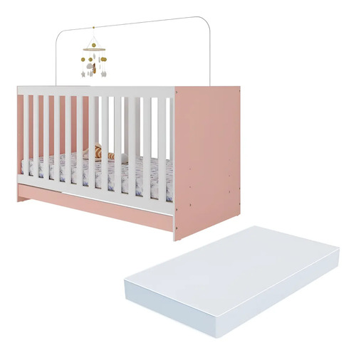 Berço 3 Em 1 Com Colchão Incluso Doce De Leite Multimóveis Mp4310 Cor Rosa