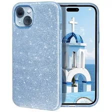 Funda Para iPhone 15 Shockproof Glitter Celeste